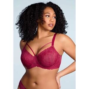 HSIA Pretty In Petals Red Strappy Lace Bra Full Coverage Women's Size 38I NWT